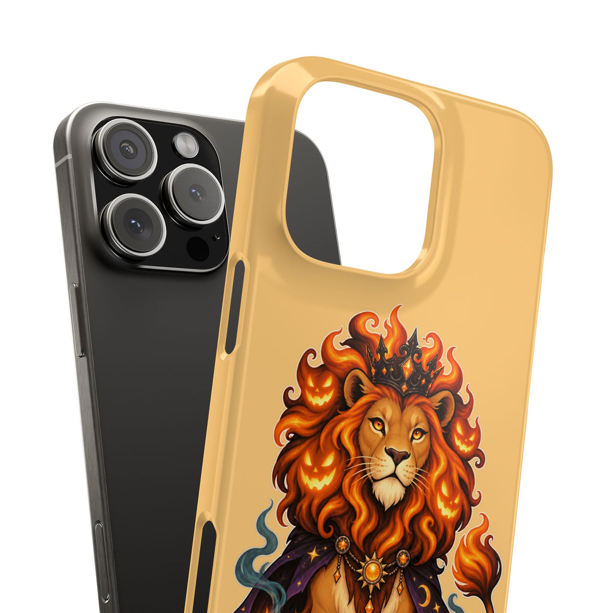 Leo Halloween Slim Phone Case — Regal Lion with Pumpkin & Candles
