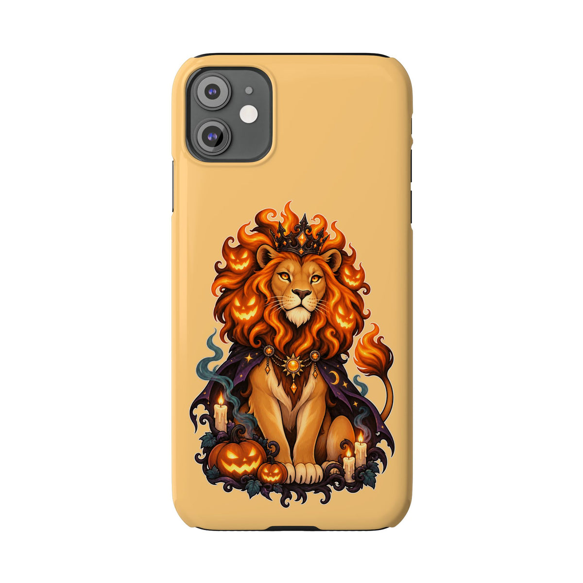 Leo Halloween Slim Phone Case — Regal Lion with Pumpkin & Candles