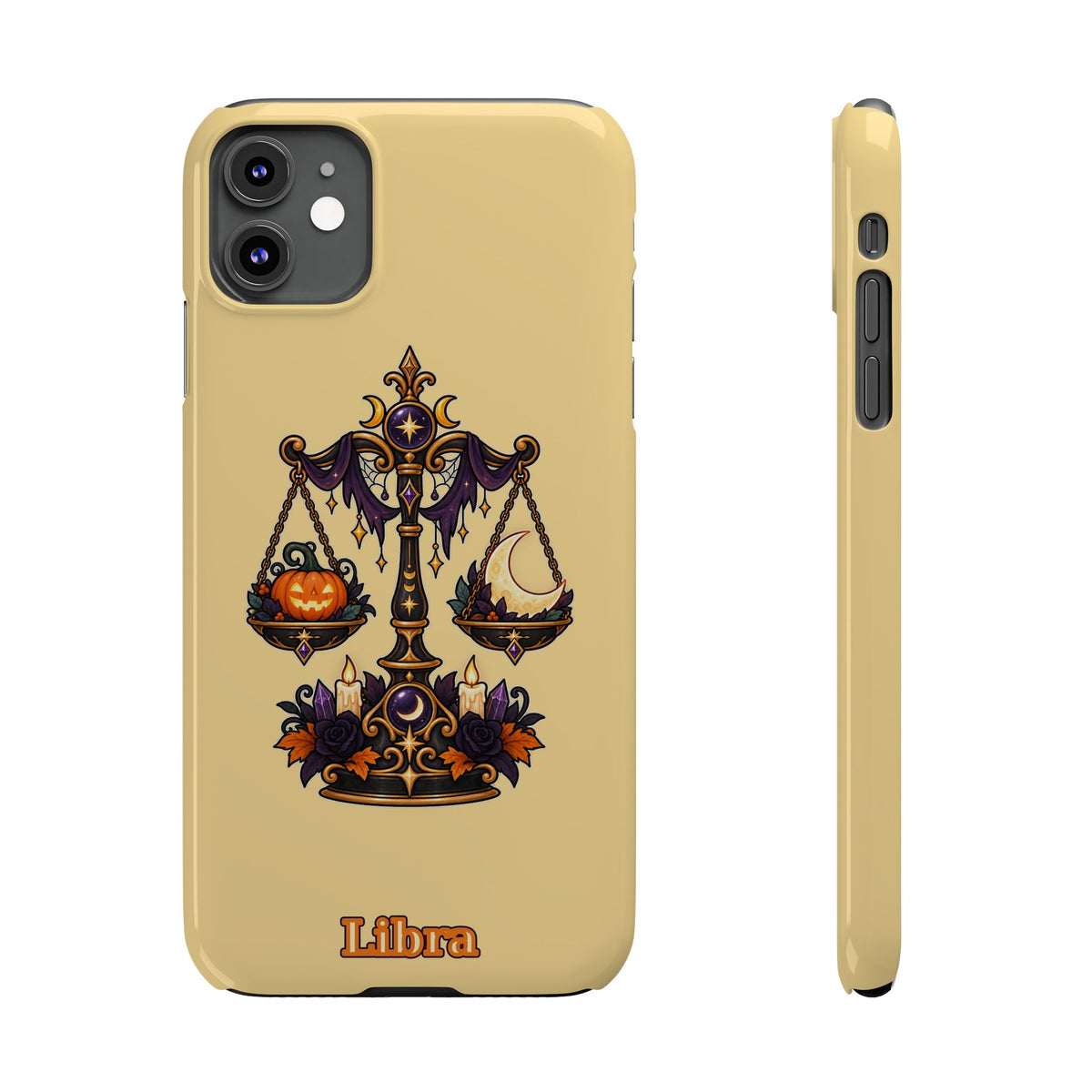 Libra Halloween Slim Phone Case — Pumpkin & Moon Scales Zodiac Design