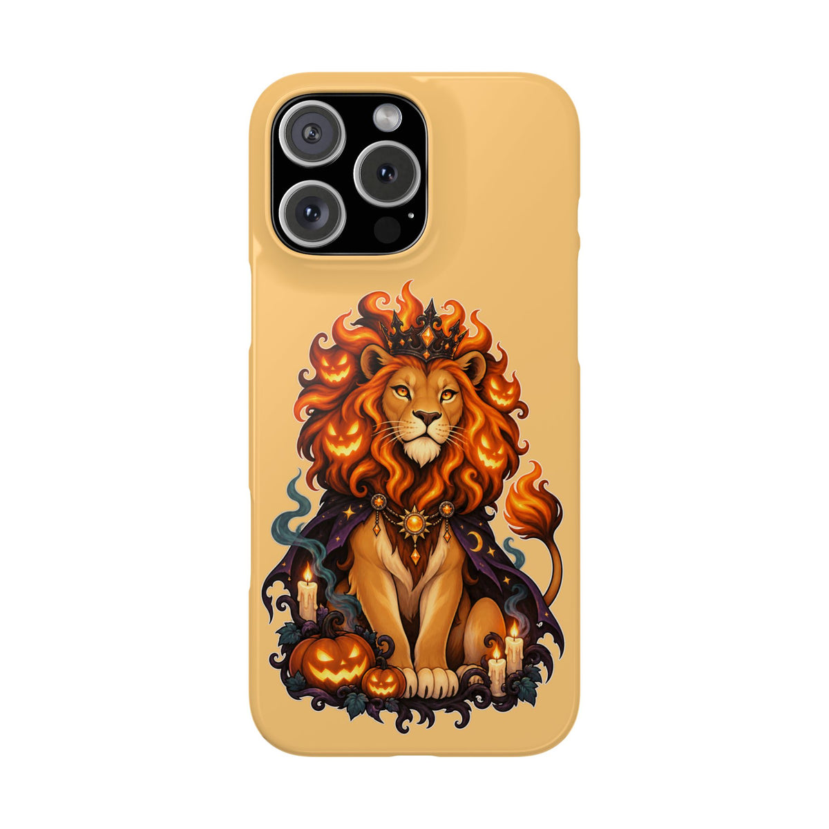 Leo Halloween Slim Phone Case — Regal Lion with Pumpkin & Candles
