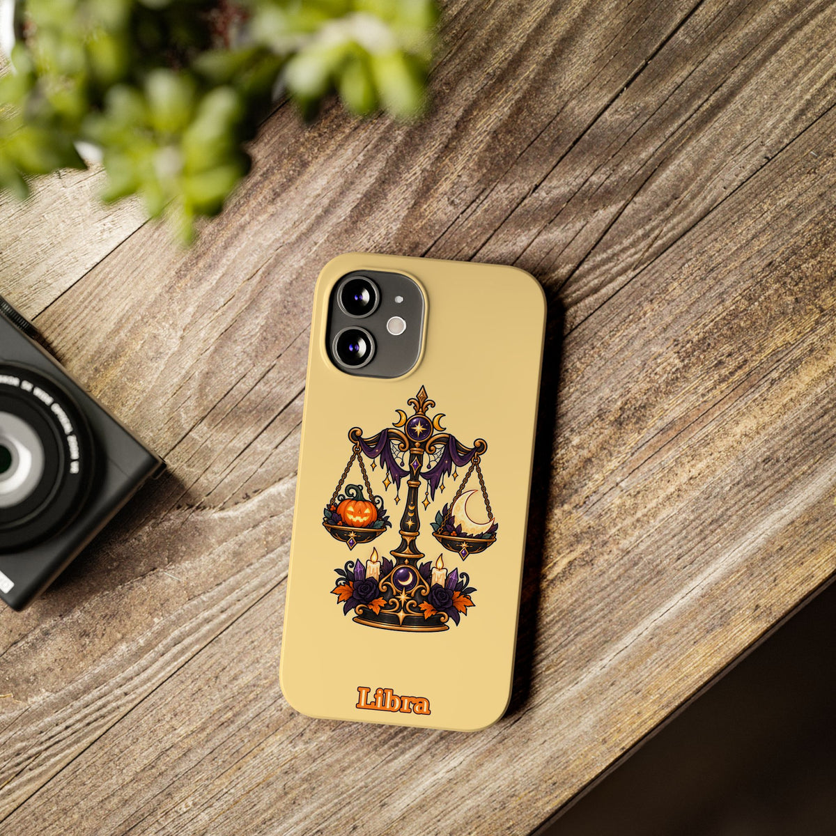 Libra Halloween Slim Phone Case — Pumpkin & Moon Scales Zodiac Design