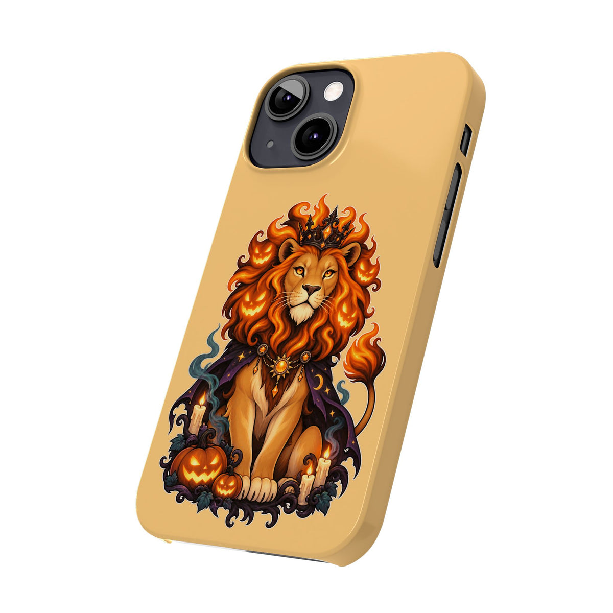 Leo Halloween Slim Phone Case — Regal Lion with Pumpkin & Candles
