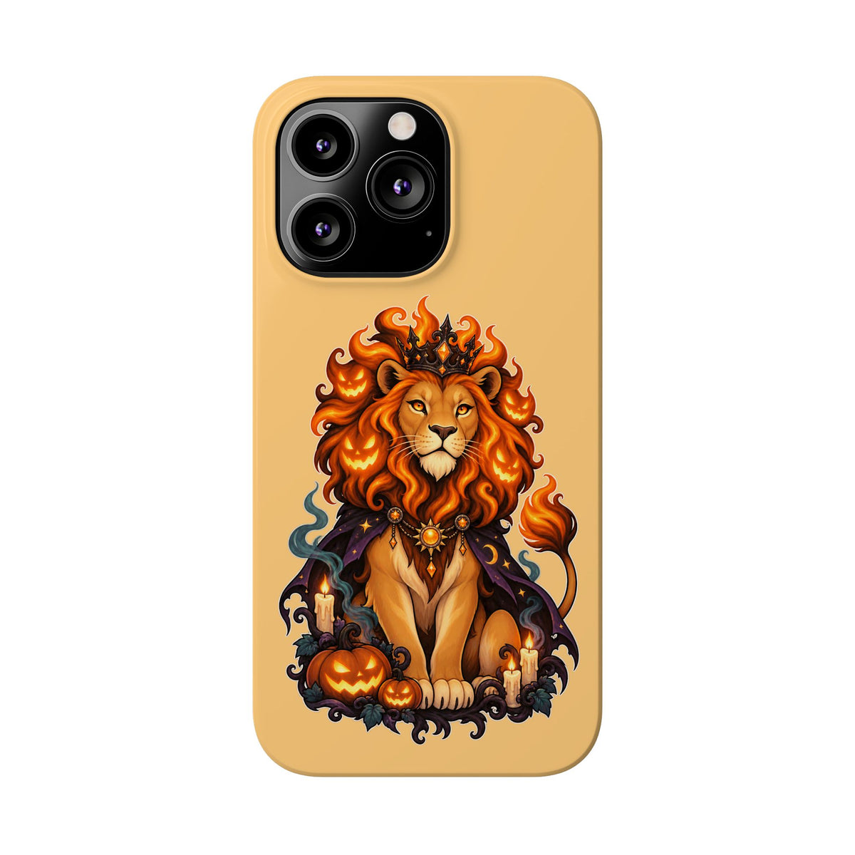 Leo Halloween Slim Phone Case — Regal Lion with Pumpkin & Candles