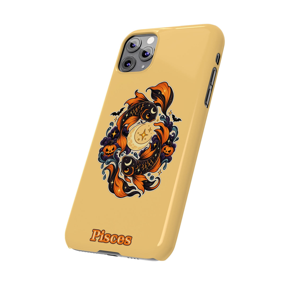 Pisces Koi Moon Slim Phone Case — Halloween Zodiac Fish Design