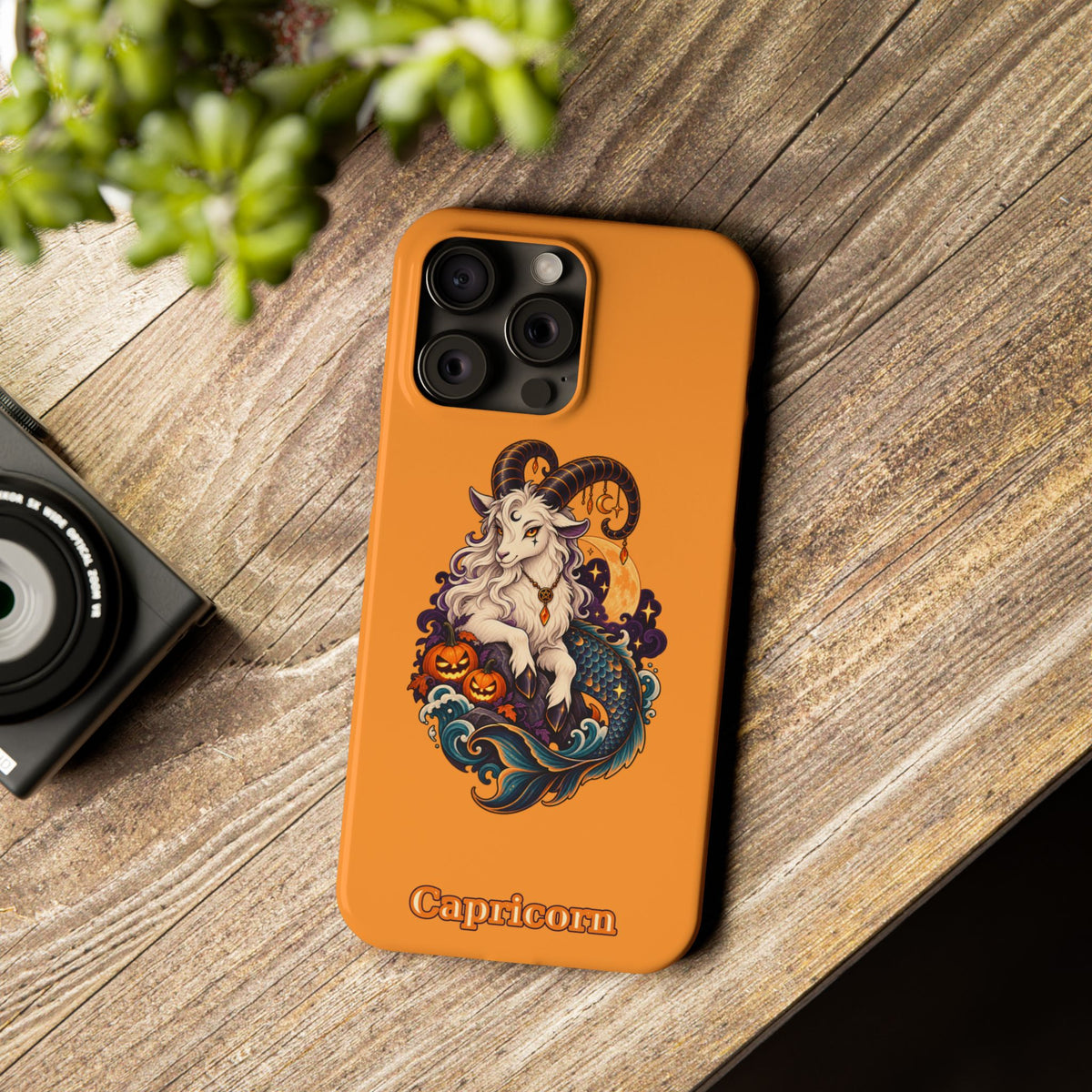 Capricorn Halloween Slim Phone Case — Zodiac Sea-Goat Pumpkin Design