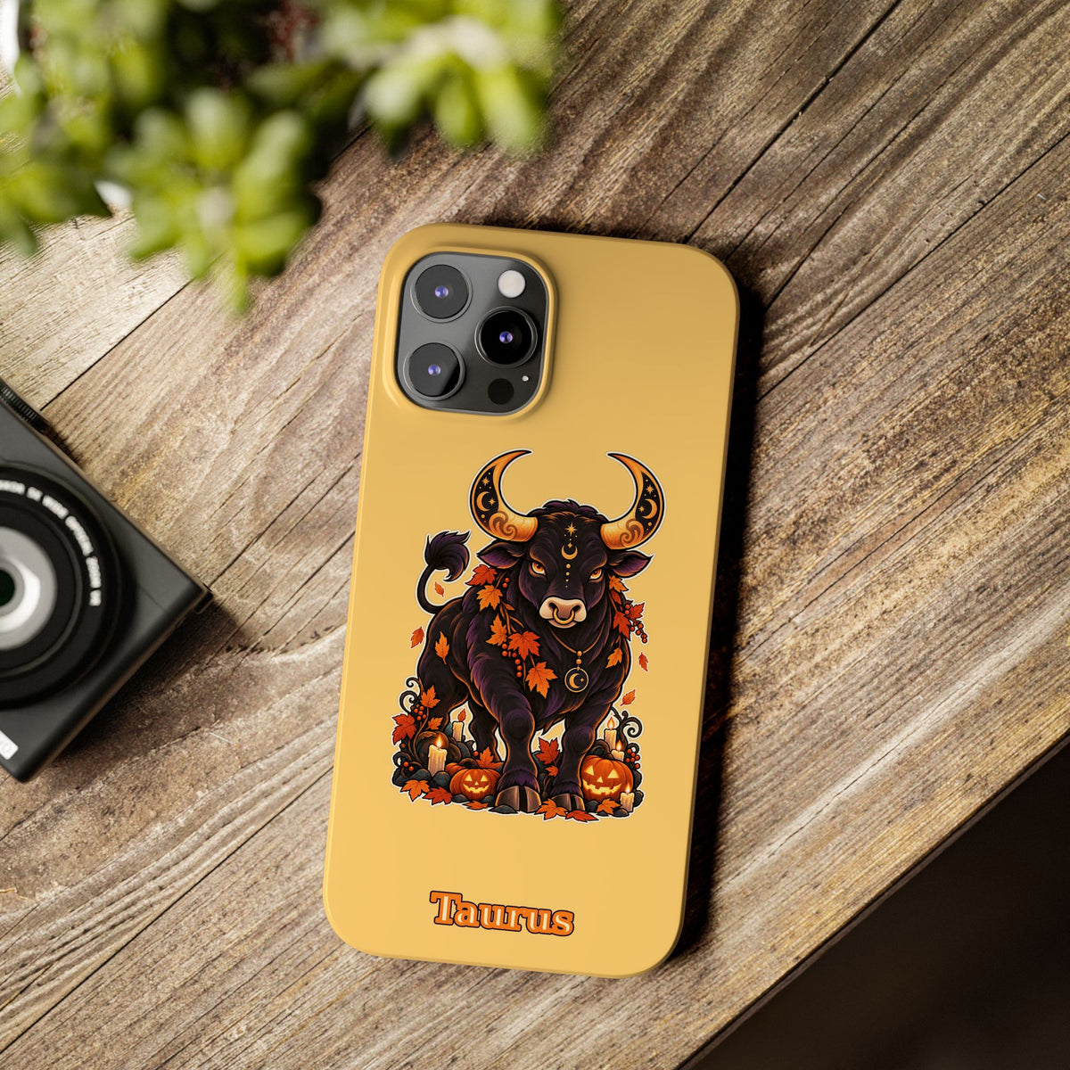 Taurus Slim Phone Case — Autumn Halloween Zodiac Bull Design