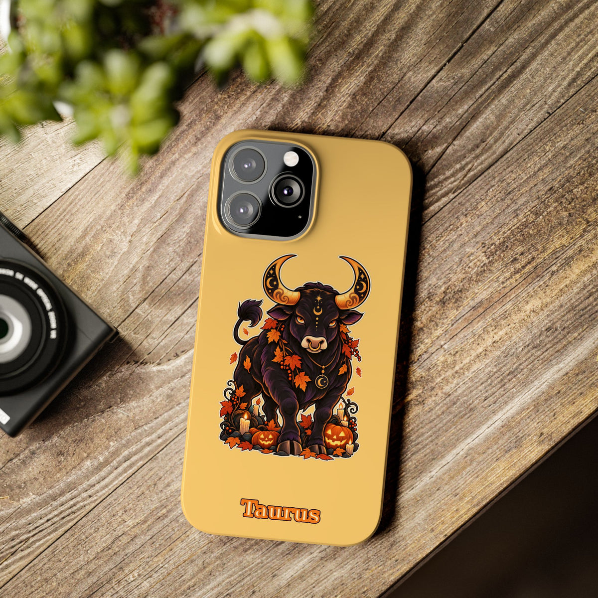 Taurus Slim Phone Case — Autumn Halloween Zodiac Bull Design