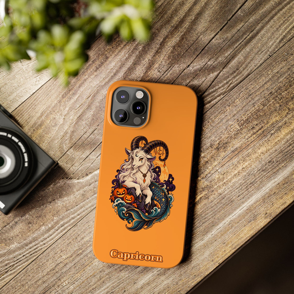 Capricorn Halloween Slim Phone Case — Zodiac Sea-Goat Pumpkin Design