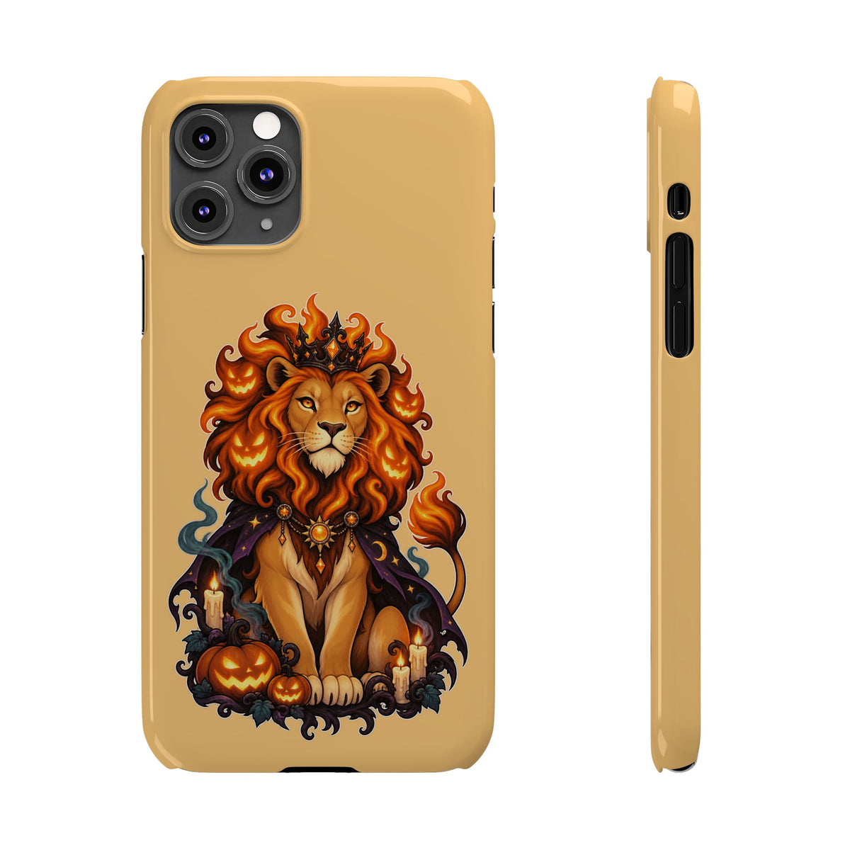 Leo Halloween Slim Phone Case — Regal Lion with Pumpkin & Candles