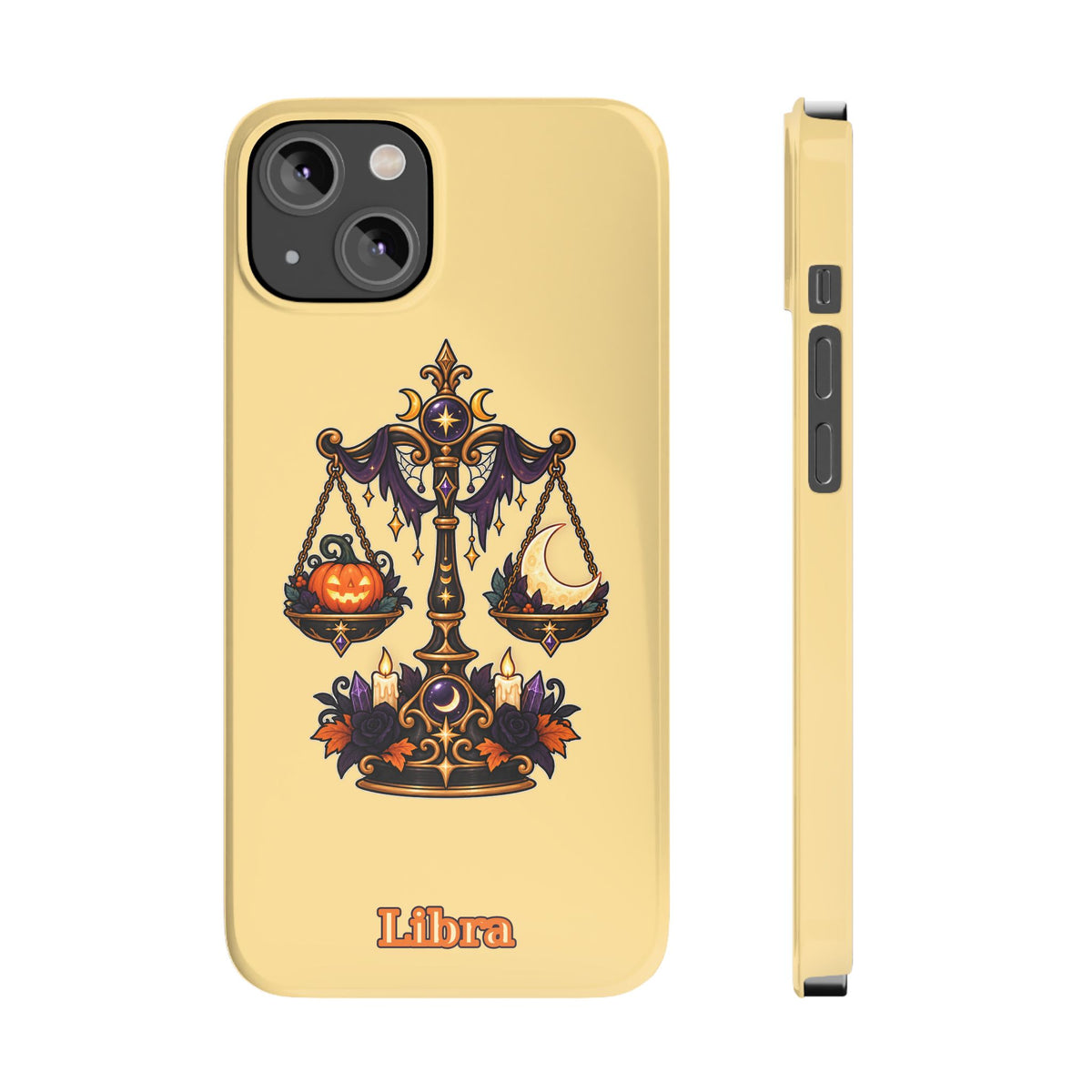 Libra Halloween Slim Phone Case — Pumpkin & Moon Scales Zodiac Design