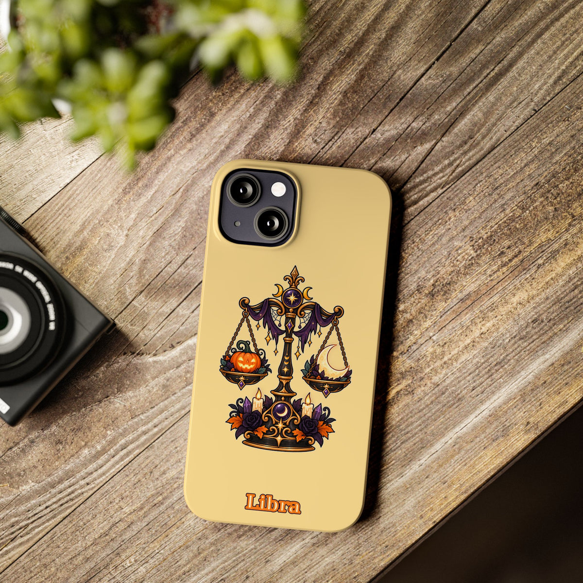 Libra Halloween Slim Phone Case — Pumpkin & Moon Scales Zodiac Design