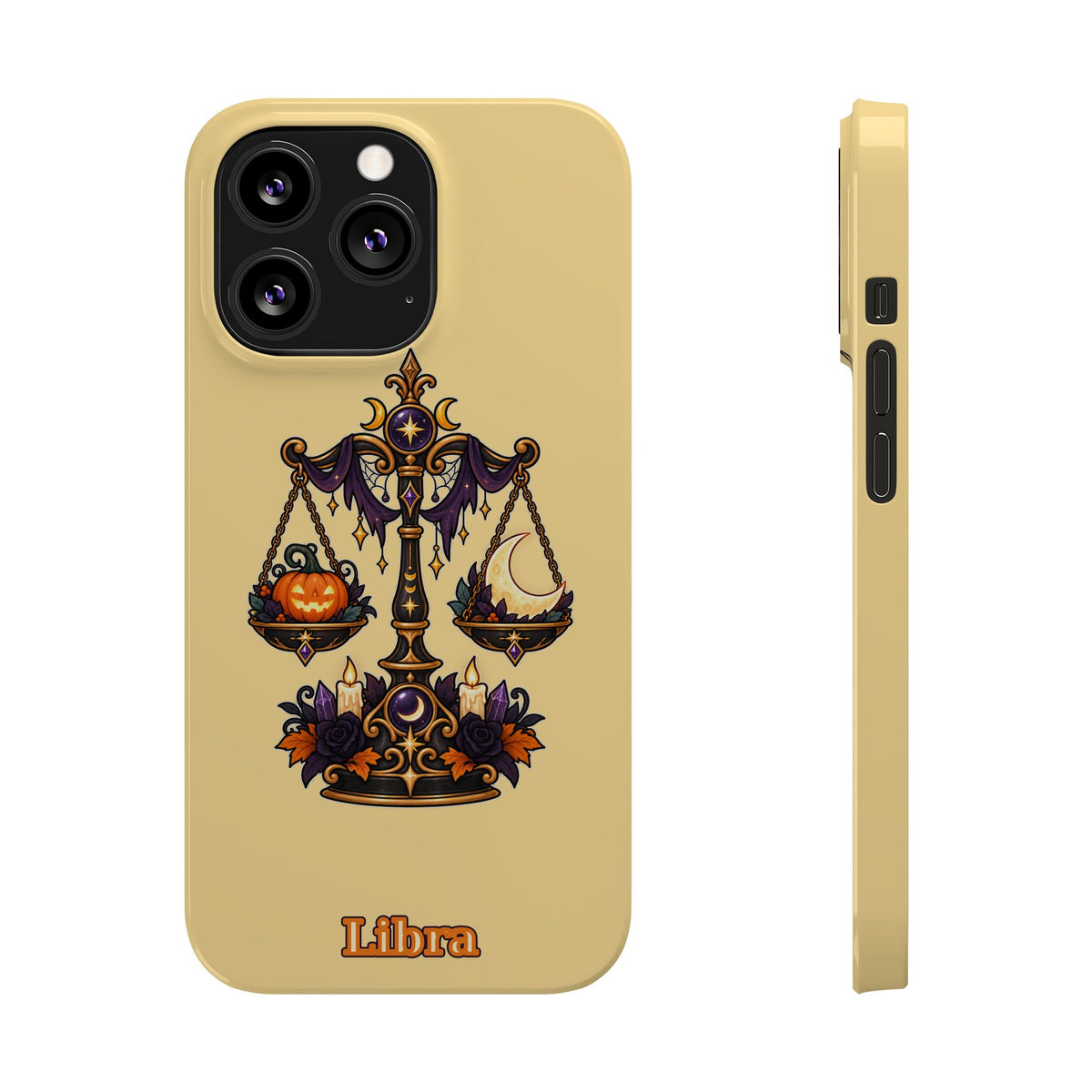 Libra Halloween Slim Phone Case — Pumpkin & Moon Scales Zodiac Design