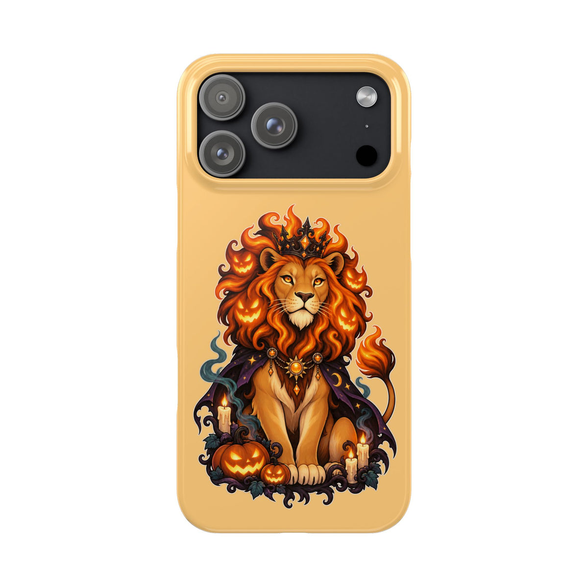 Leo Halloween Slim Phone Case — Regal Lion with Pumpkin & Candles