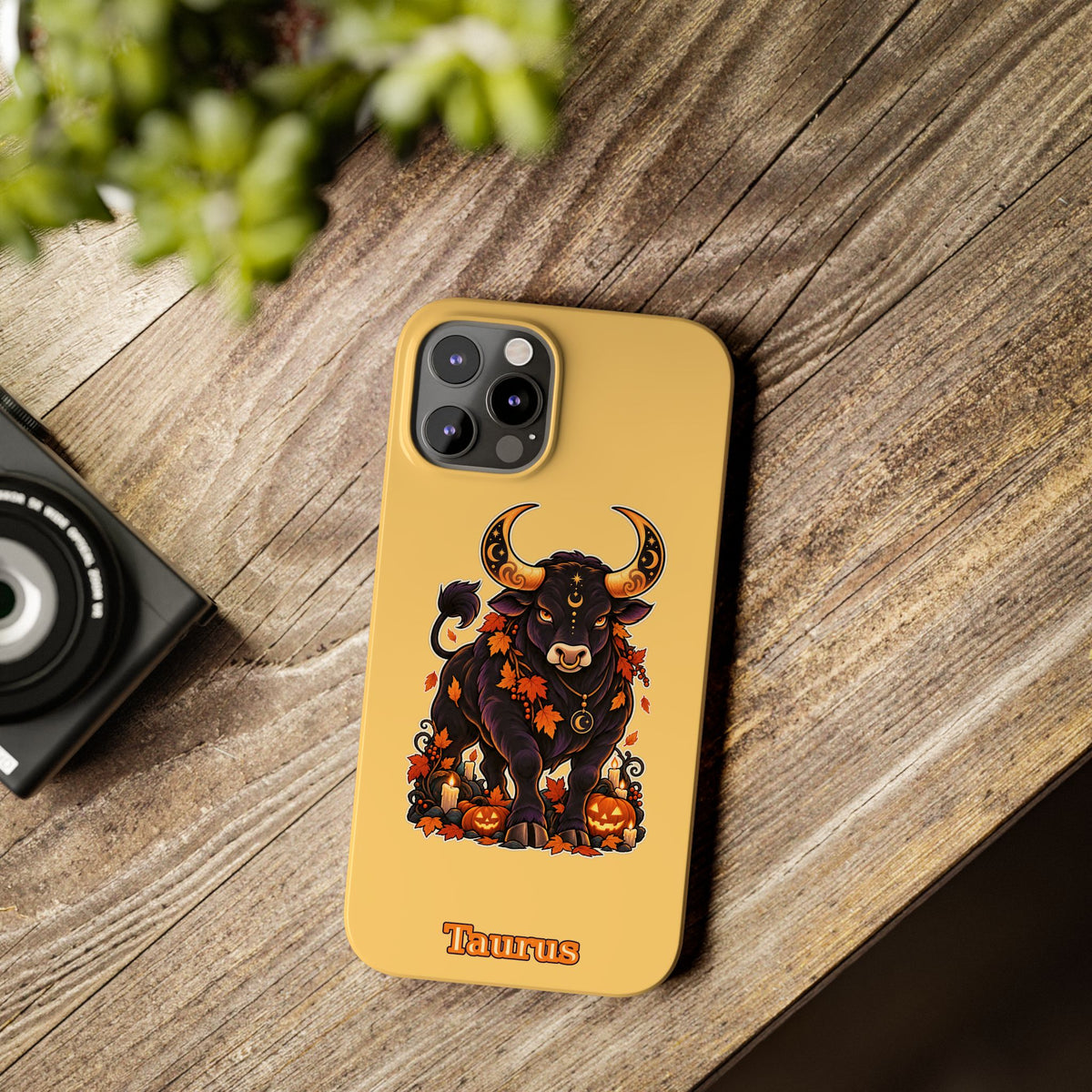 Taurus Slim Phone Case — Autumn Halloween Zodiac Bull Design