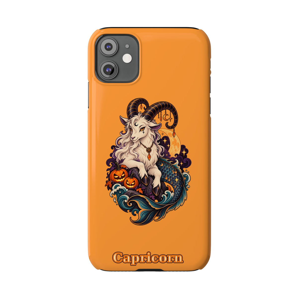 Capricorn Halloween Slim Phone Case — Zodiac Sea-Goat Pumpkin Design