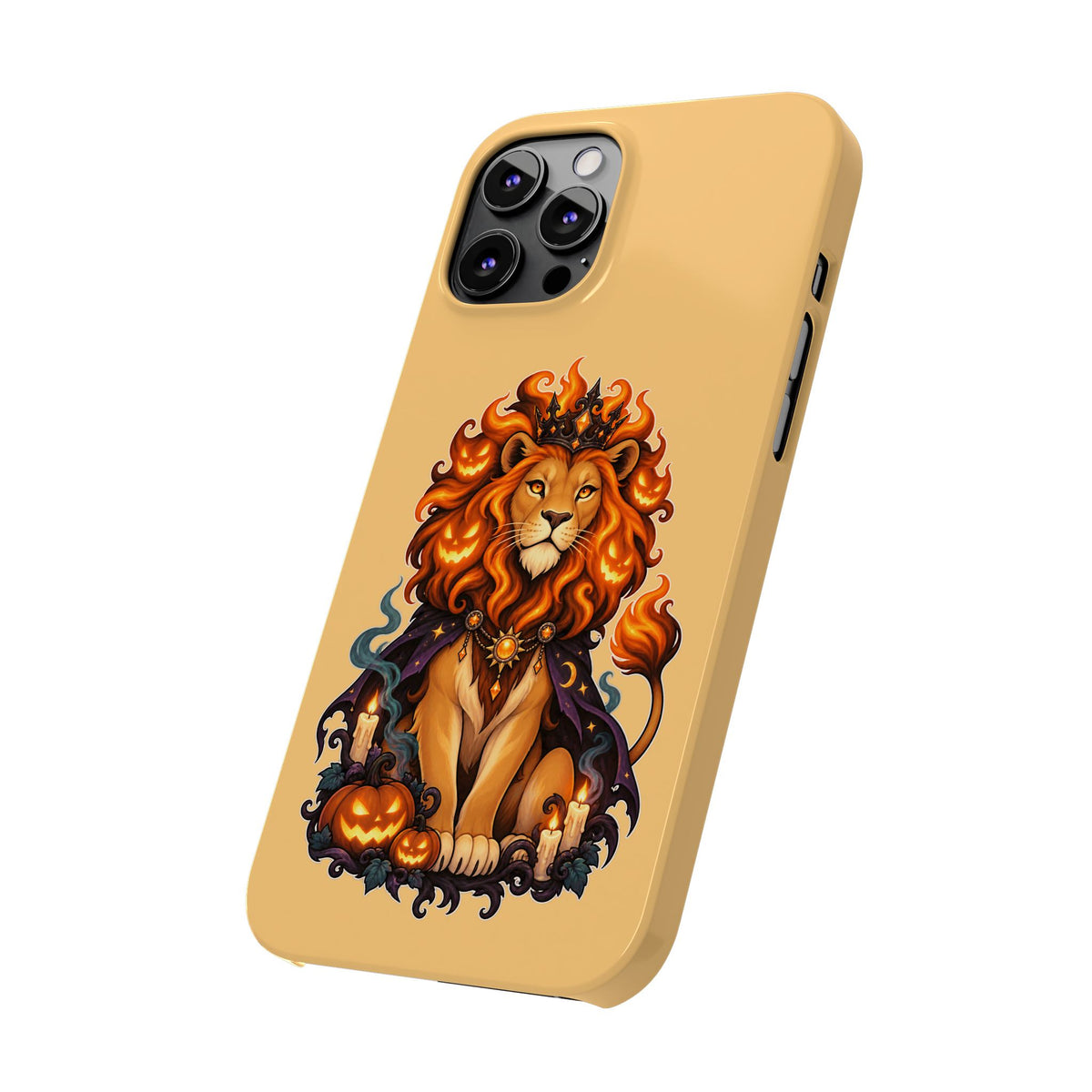 Leo Halloween Slim Phone Case — Regal Lion with Pumpkin & Candles