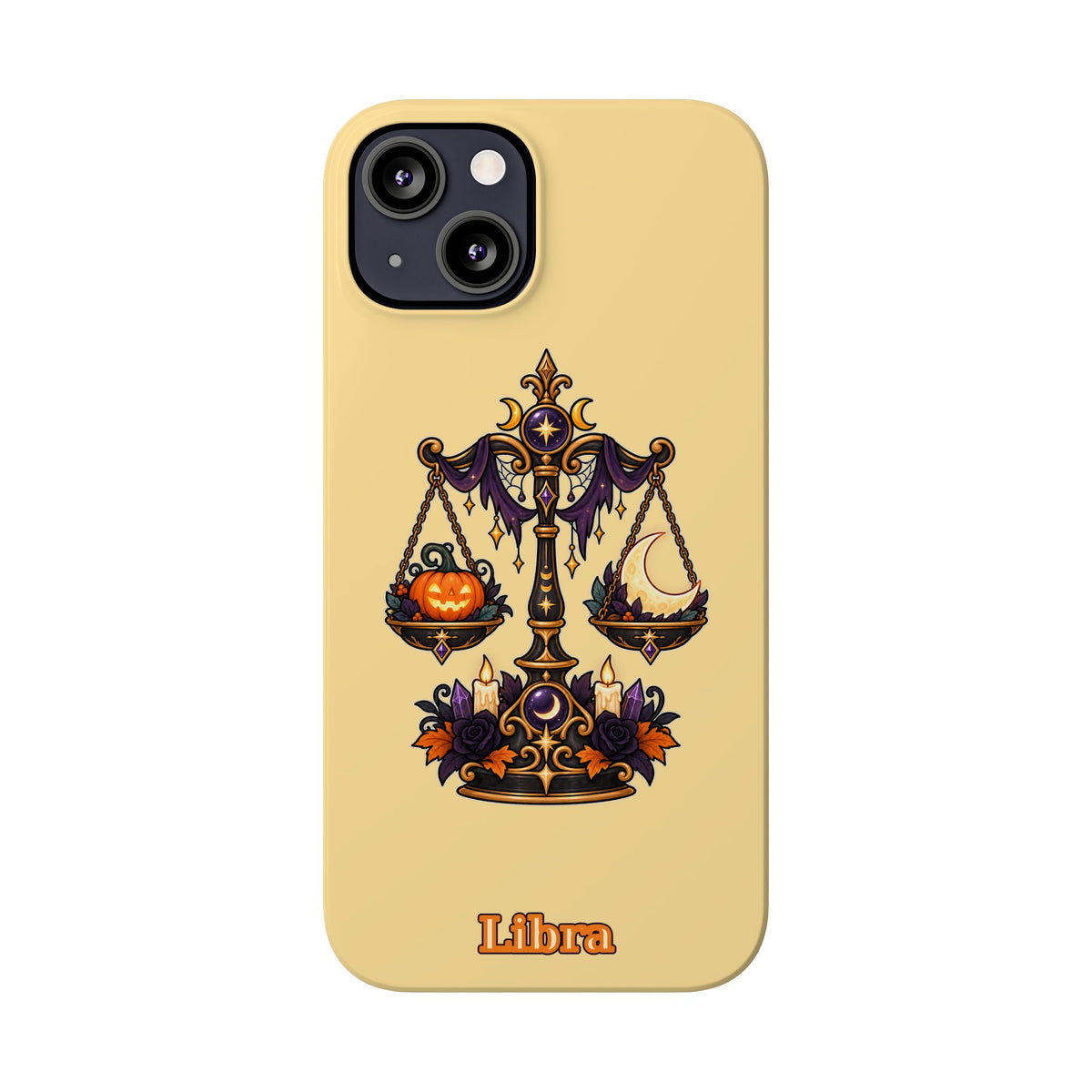 Libra Halloween Slim Phone Case — Pumpkin & Moon Scales Zodiac Design
