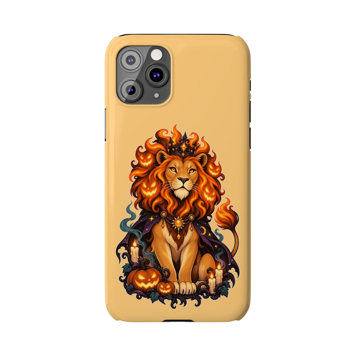 Leo Halloween Slim Phone Case — Regal Lion with Pumpkin & Candles