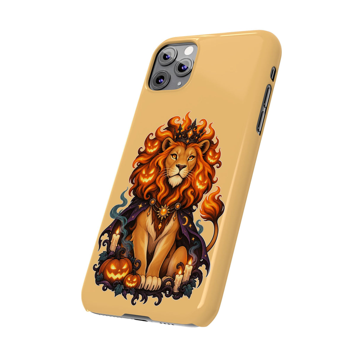 Leo Halloween Slim Phone Case — Regal Lion with Pumpkin & Candles