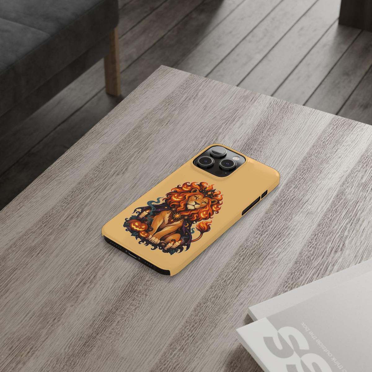 Leo Halloween Slim Phone Case — Regal Lion with Pumpkin & Candles
