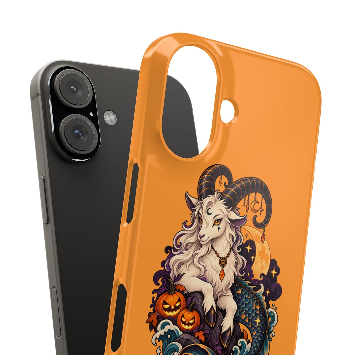 Capricorn Halloween Slim Phone Case — Zodiac Sea-Goat Pumpkin Design