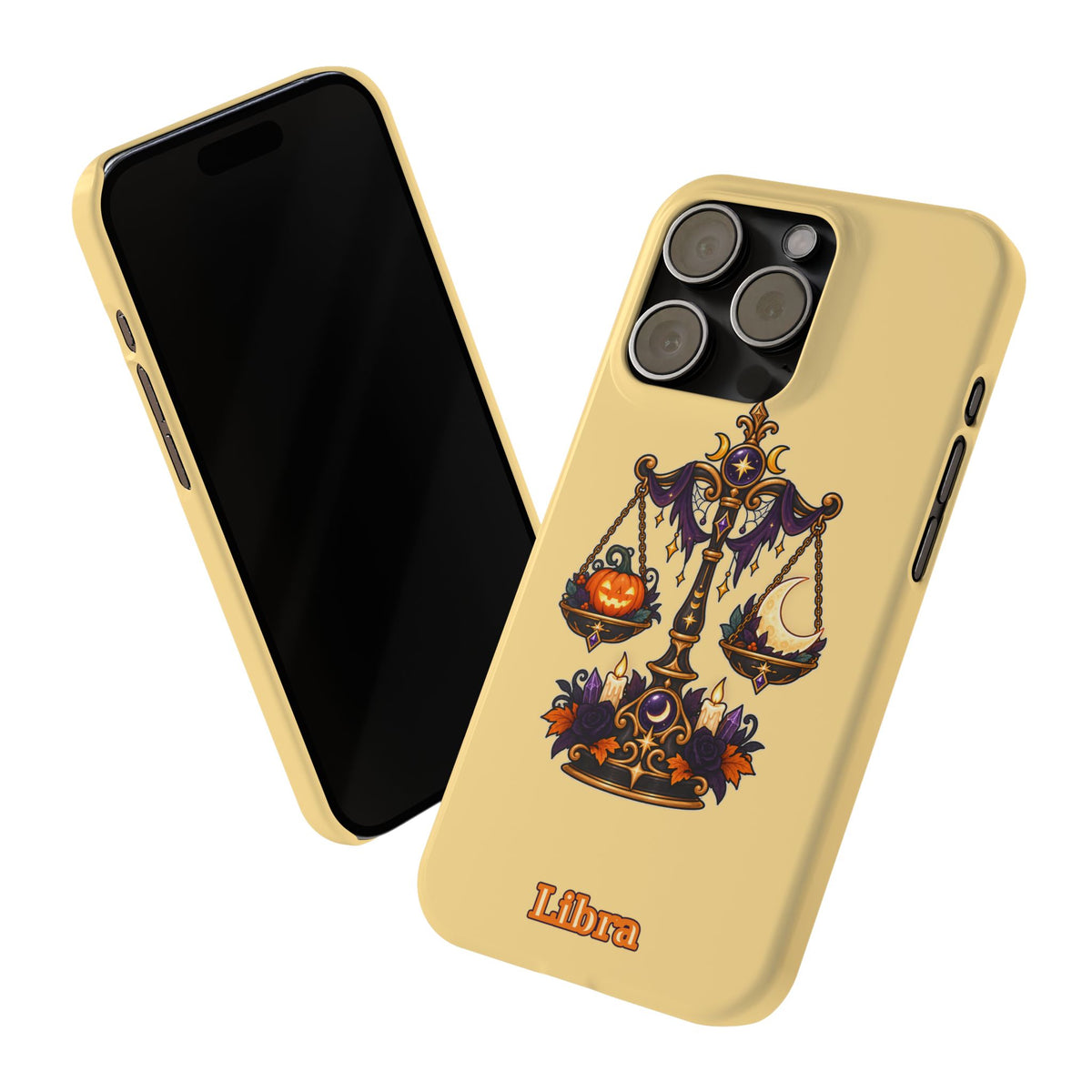 Libra Halloween Slim Phone Case — Pumpkin & Moon Scales Zodiac Design