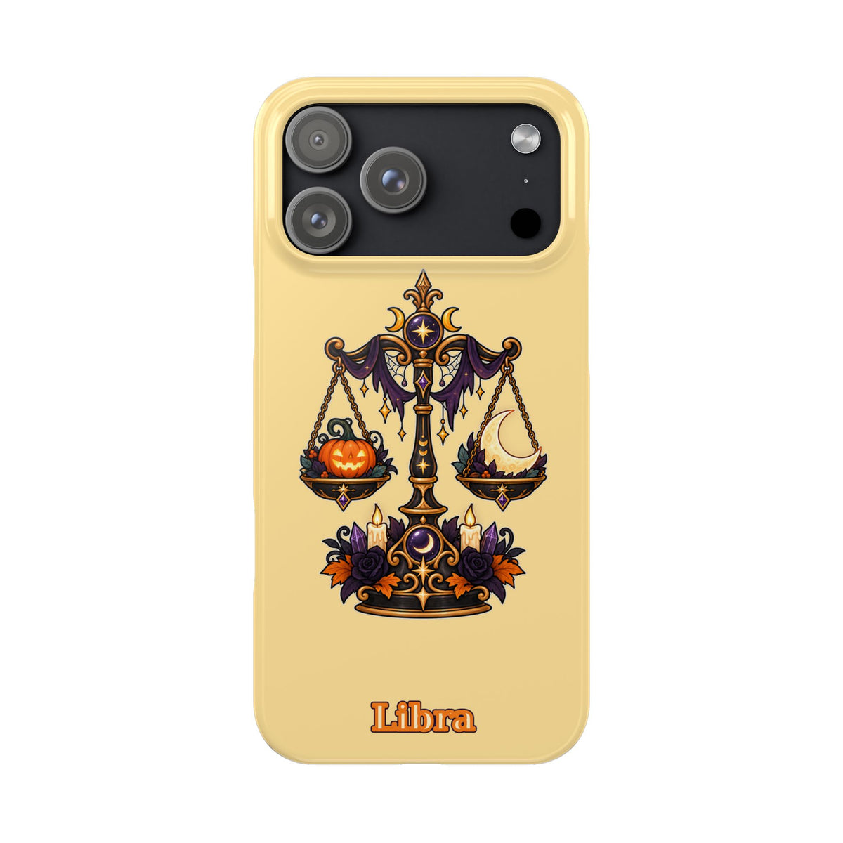 Libra Halloween Slim Phone Case — Pumpkin & Moon Scales Zodiac Design