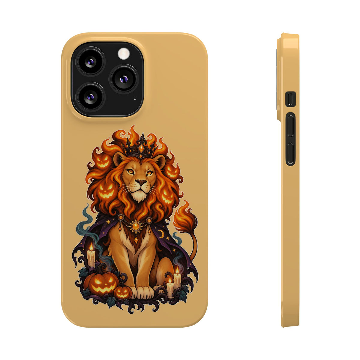 Leo Halloween Slim Phone Case — Regal Lion with Pumpkin & Candles