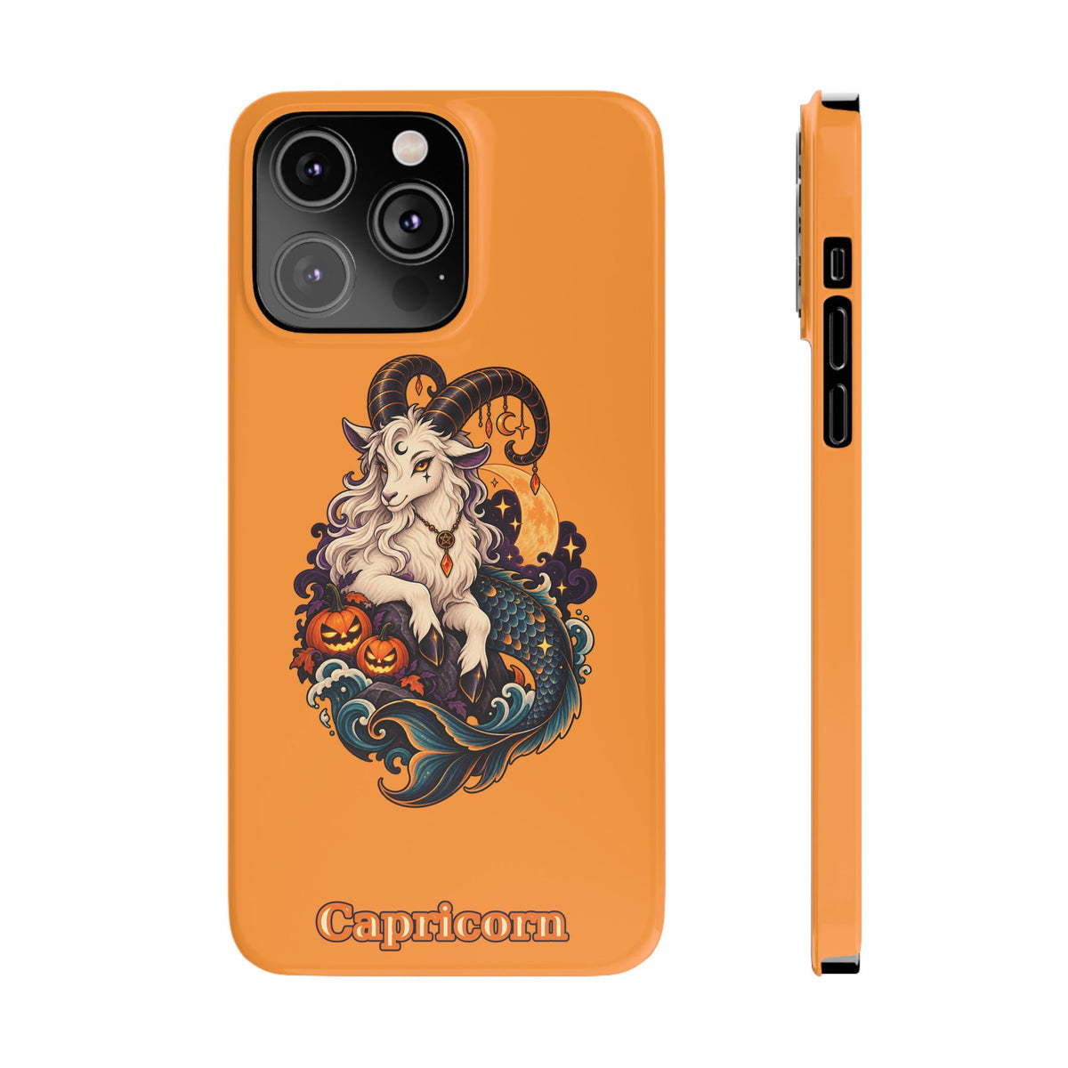 Capricorn Halloween Slim Phone Case — Zodiac Sea-Goat Pumpkin Design