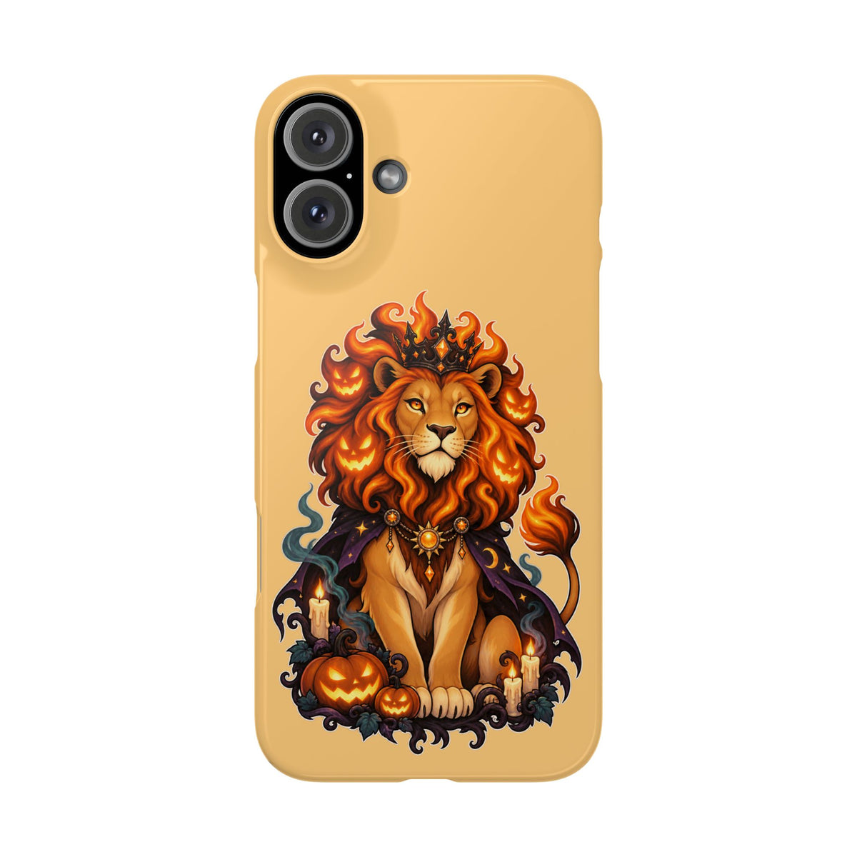 Leo Halloween Slim Phone Case — Regal Lion with Pumpkin & Candles