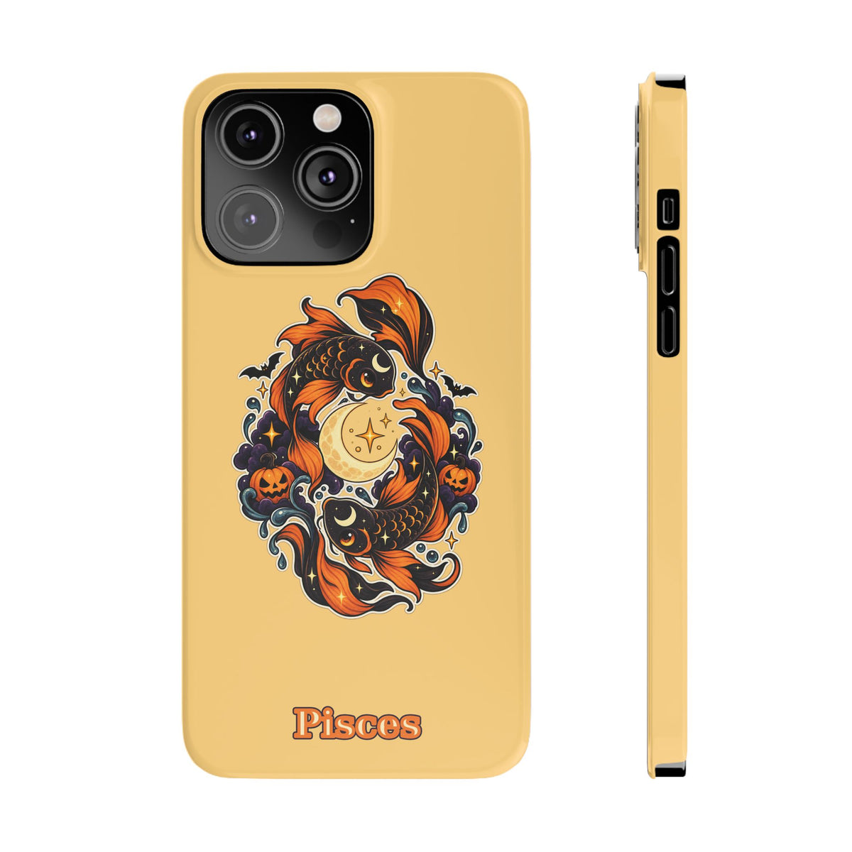 Pisces Koi Moon Slim Phone Case — Halloween Zodiac Fish Design