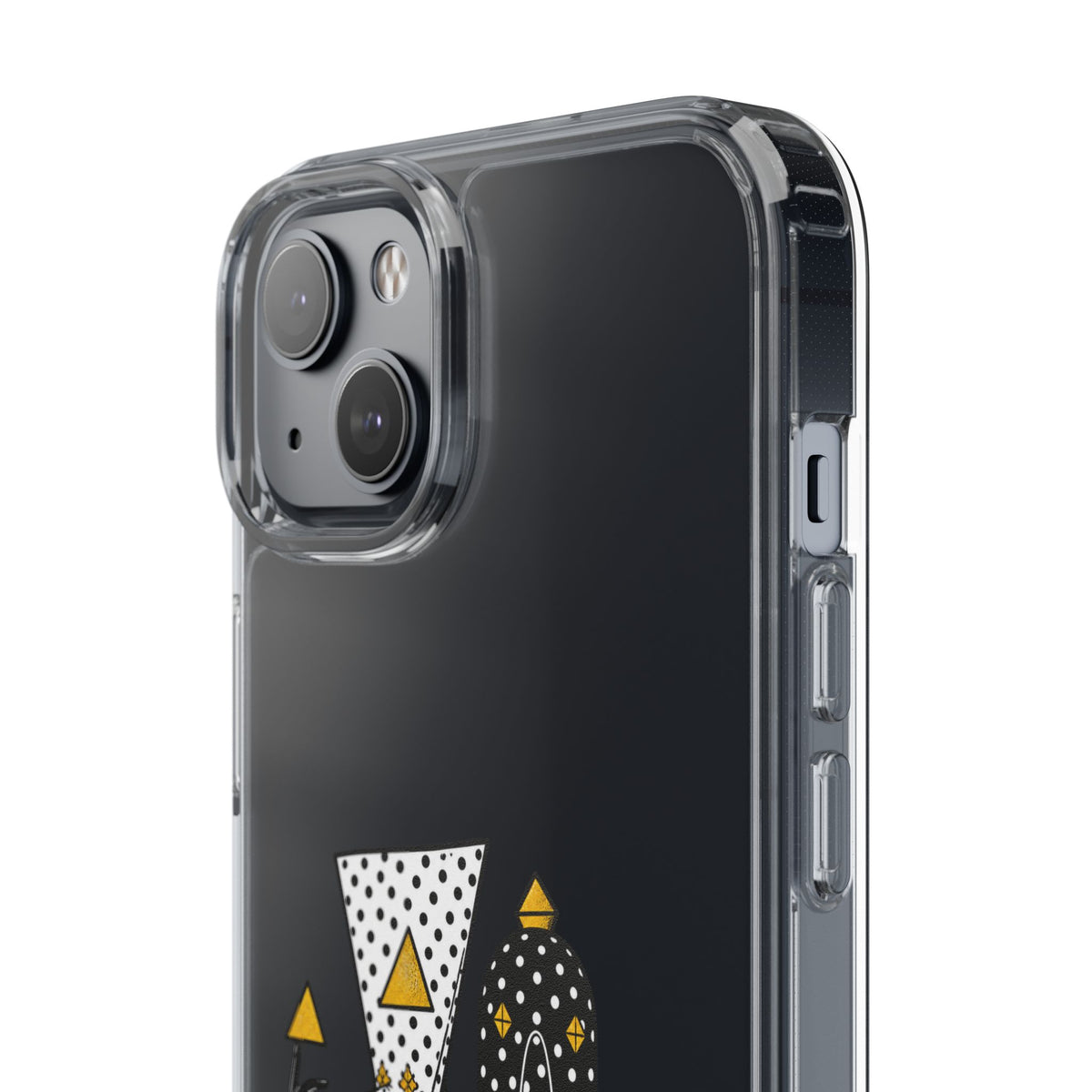 Clear Phone Case — Black & Gold Geometric Woman Design with "Angine de Poitrine" Text