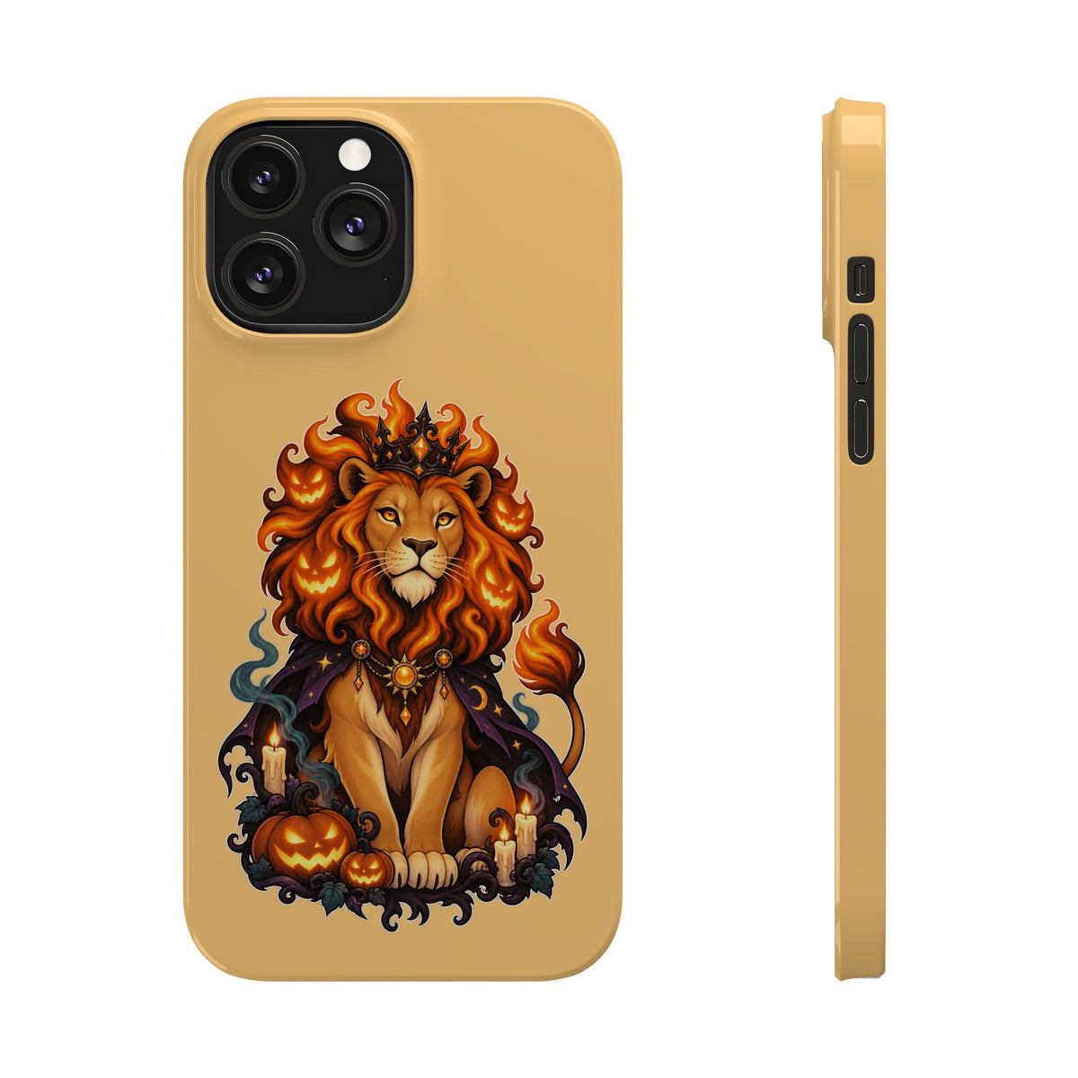 Leo Halloween Slim Phone Case — Regal Lion with Pumpkin & Candles