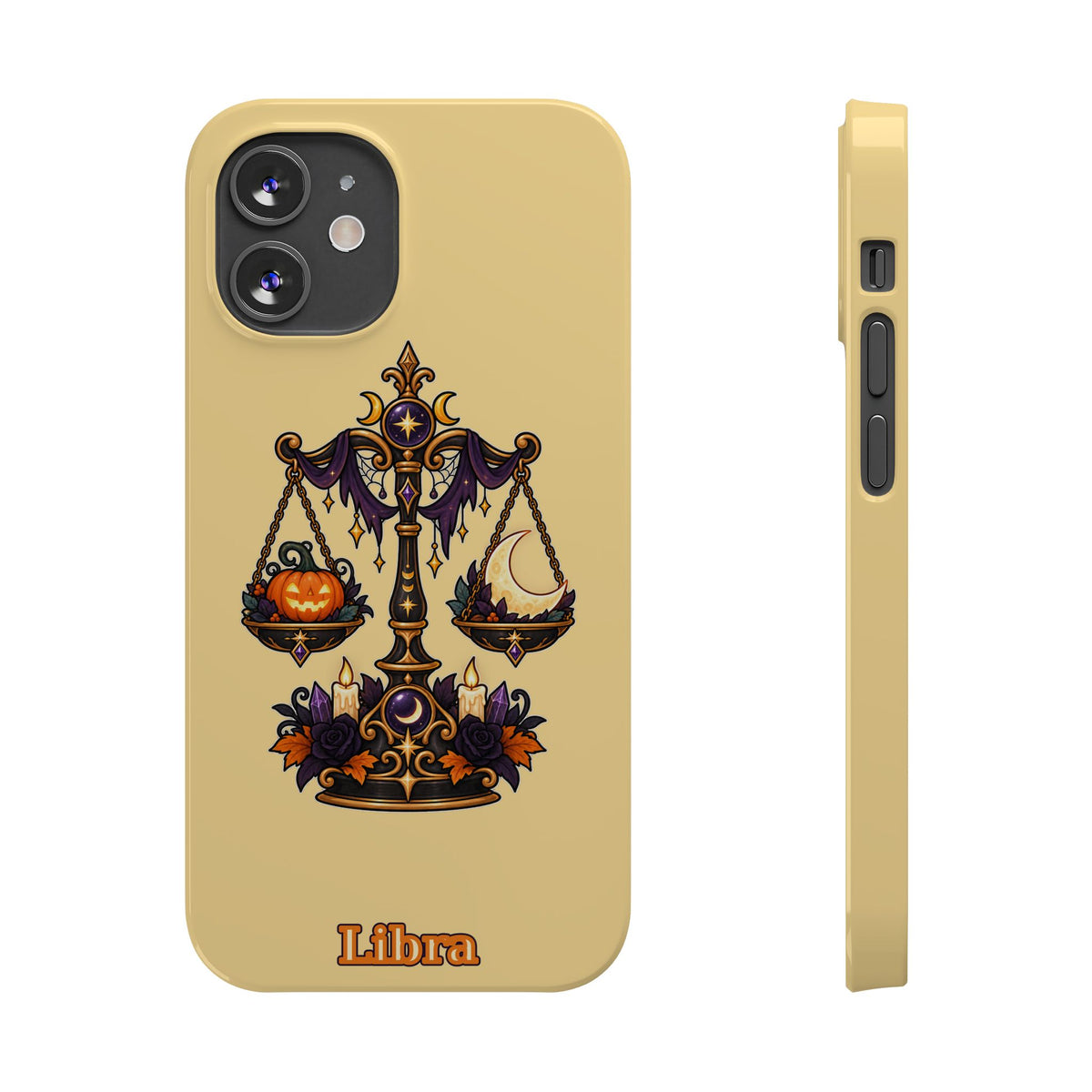 Libra Halloween Slim Phone Case — Pumpkin & Moon Scales Zodiac Design