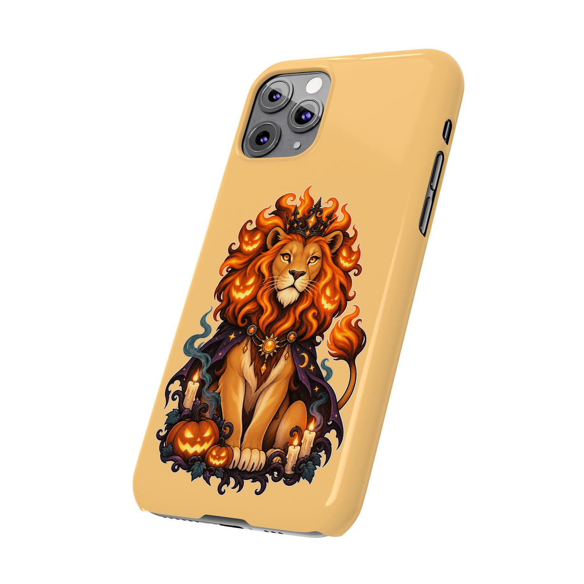 Leo Halloween Slim Phone Case — Regal Lion with Pumpkin & Candles