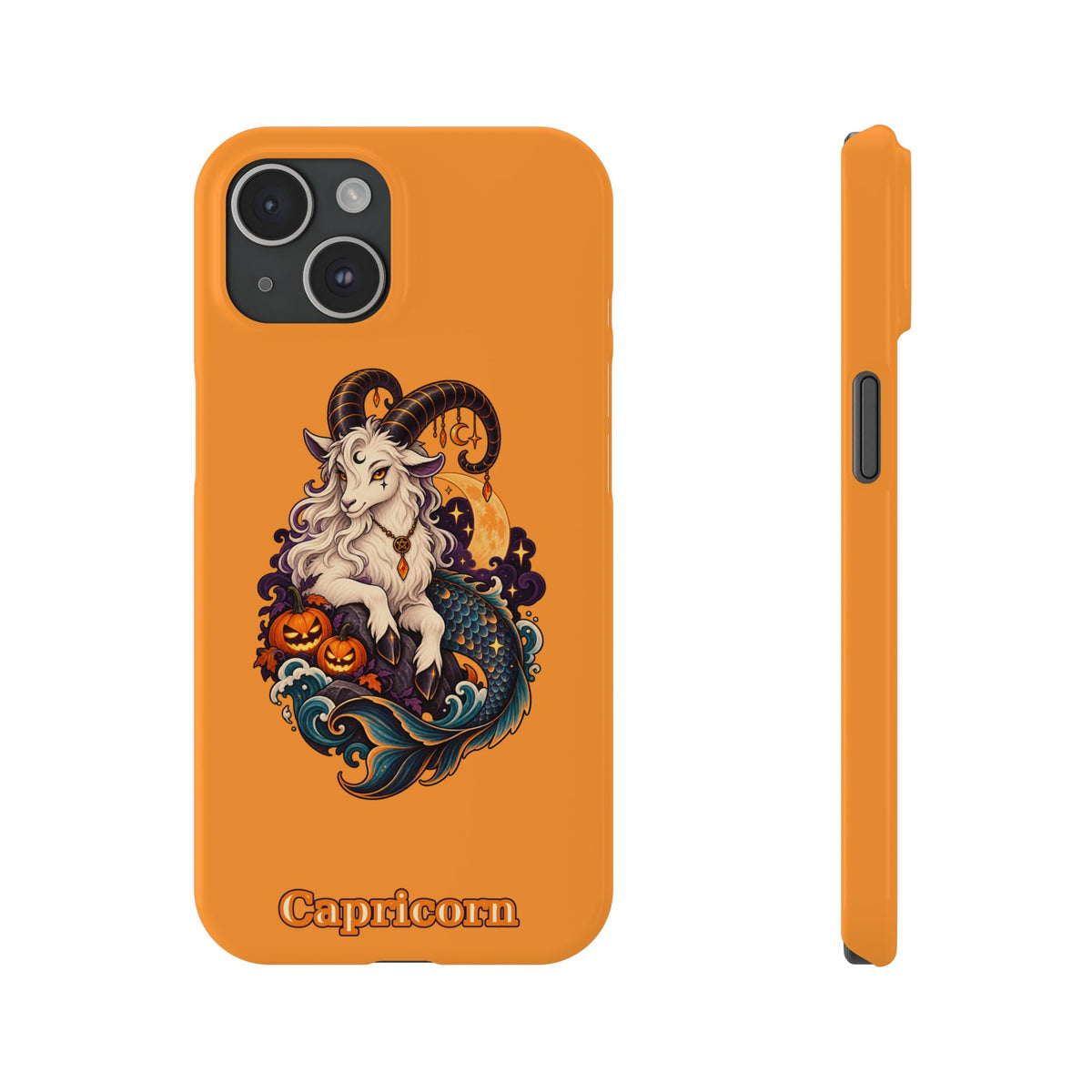 Capricorn Halloween Slim Phone Case — Zodiac Sea-Goat Pumpkin Design