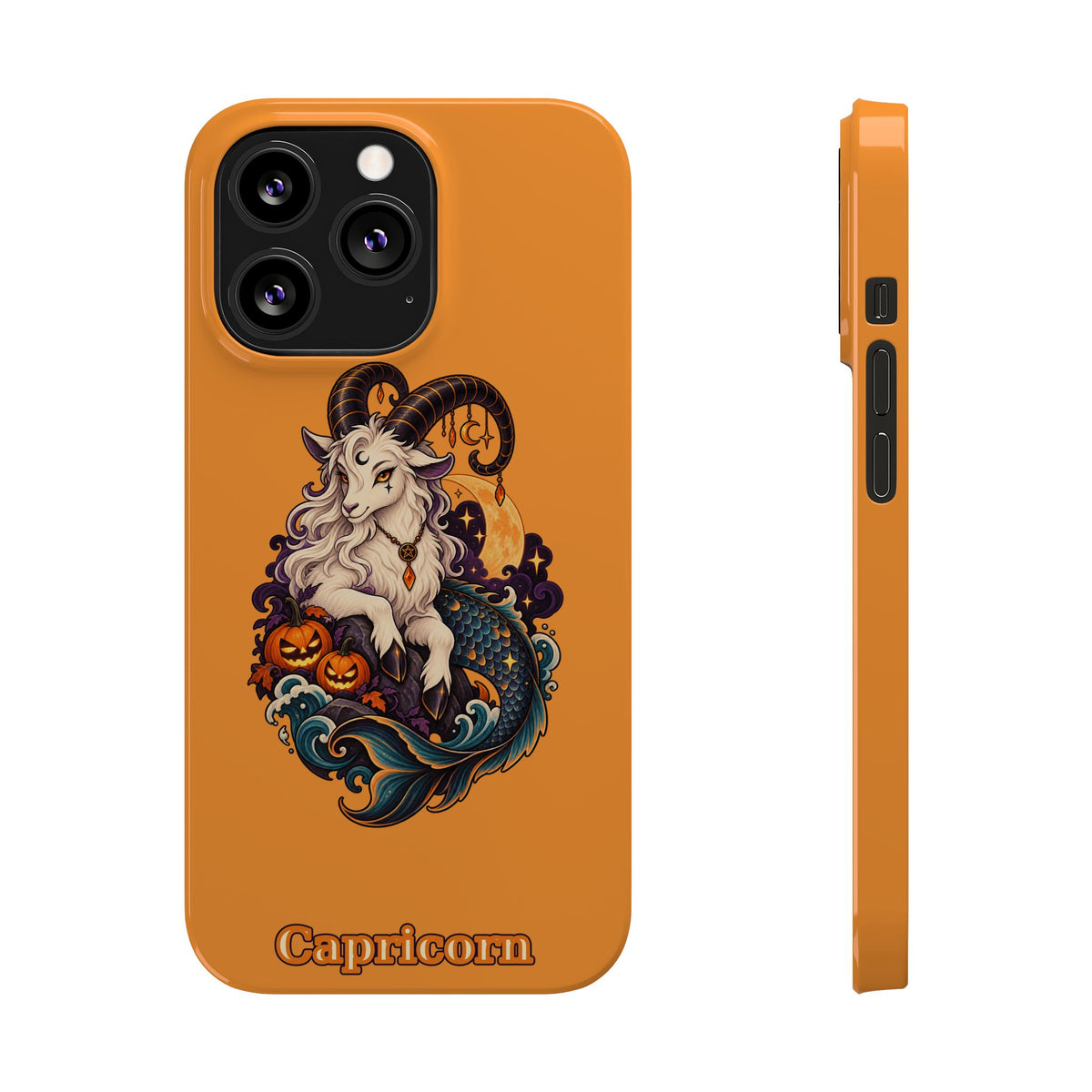 Capricorn Halloween Slim Phone Case — Zodiac Sea-Goat Pumpkin Design