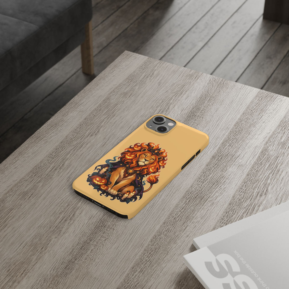 Leo Halloween Slim Phone Case — Regal Lion with Pumpkin & Candles