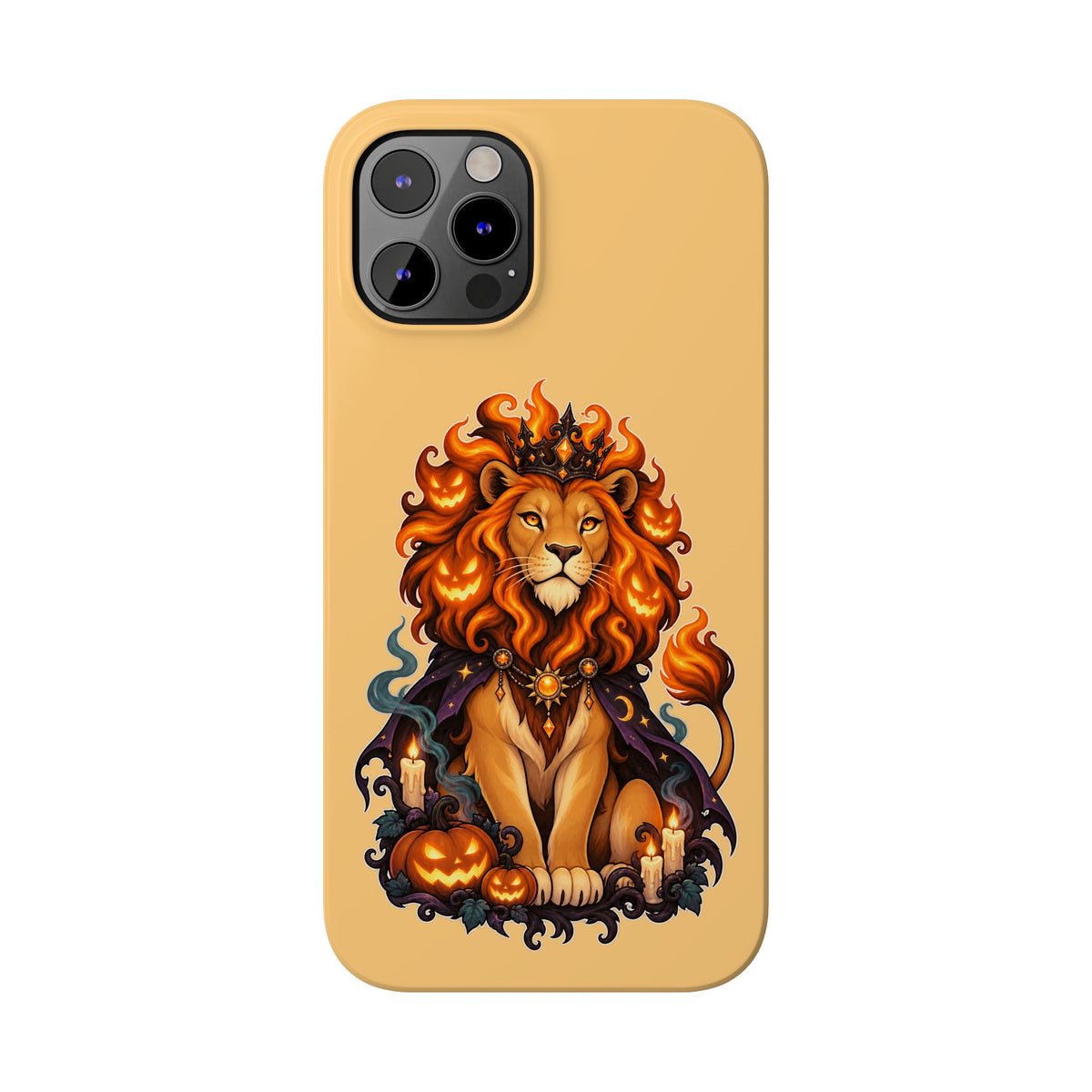Leo Halloween Slim Phone Case — Regal Lion with Pumpkin & Candles