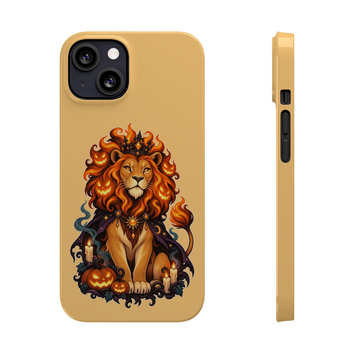 Leo Halloween Slim Phone Case — Regal Lion with Pumpkin & Candles