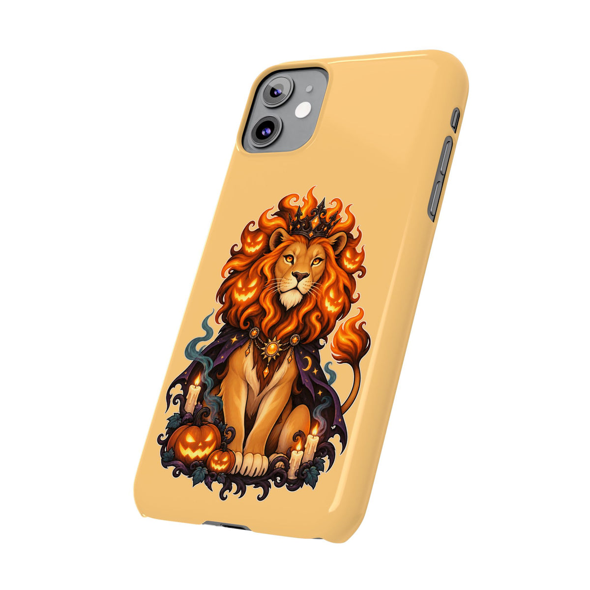 Leo Halloween Slim Phone Case — Regal Lion with Pumpkin & Candles