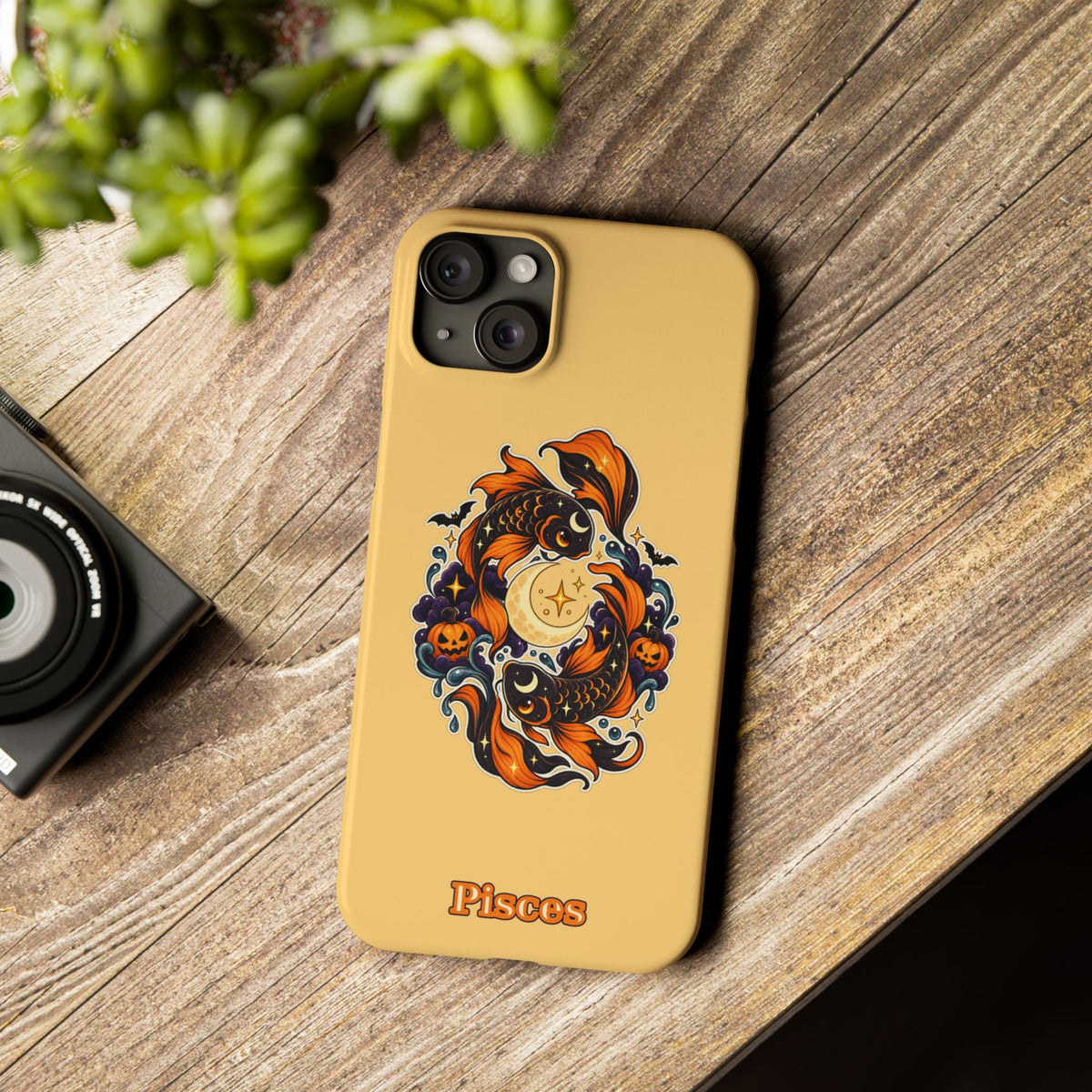 Pisces Koi Moon Slim Phone Case — Halloween Zodiac Fish Design