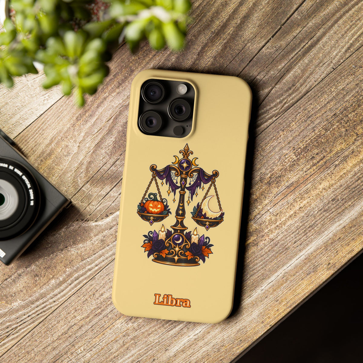 Libra Halloween Slim Phone Case — Pumpkin & Moon Scales Zodiac Design