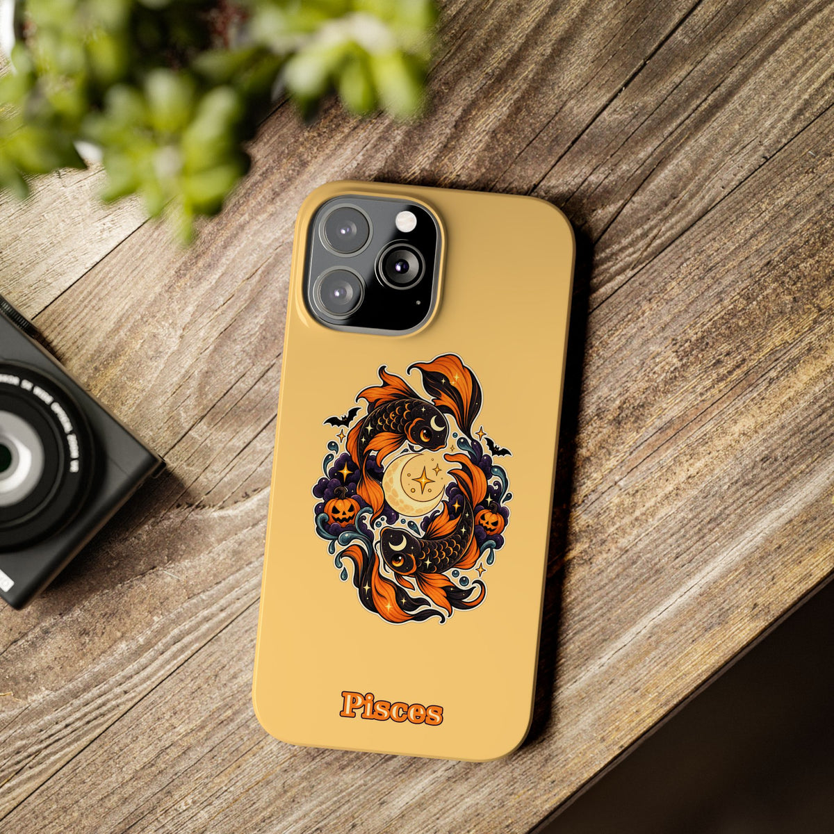 Pisces Koi Moon Slim Phone Case — Halloween Zodiac Fish Design