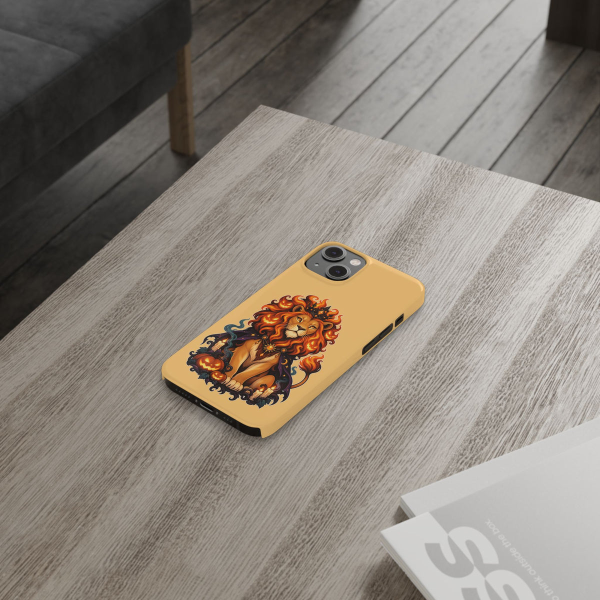 Leo Halloween Slim Phone Case — Regal Lion with Pumpkin & Candles
