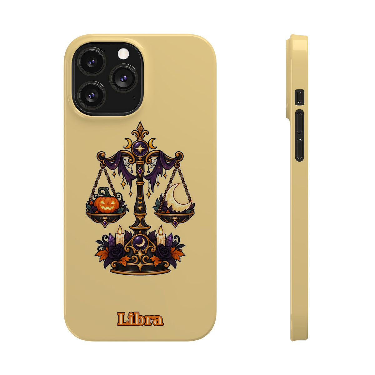 Libra Halloween Slim Phone Case — Pumpkin & Moon Scales Zodiac Design