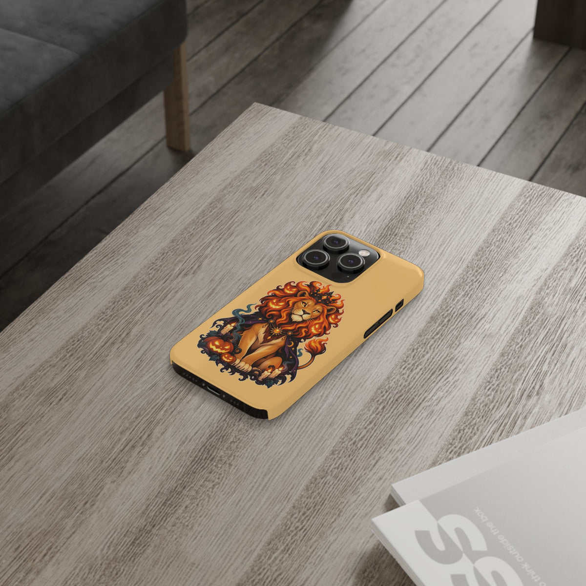 Leo Halloween Slim Phone Case — Regal Lion with Pumpkin & Candles