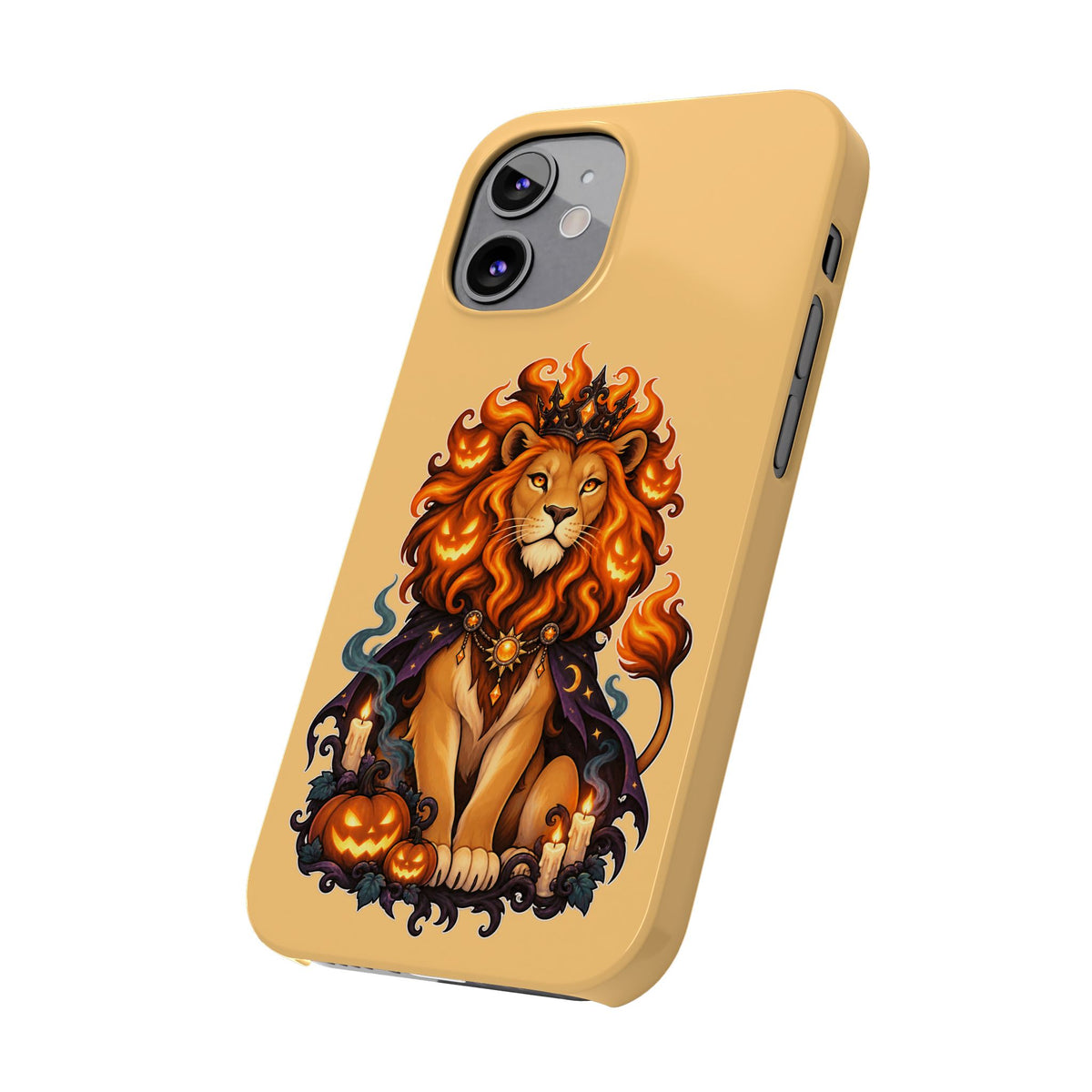 Leo Halloween Slim Phone Case — Regal Lion with Pumpkin & Candles
