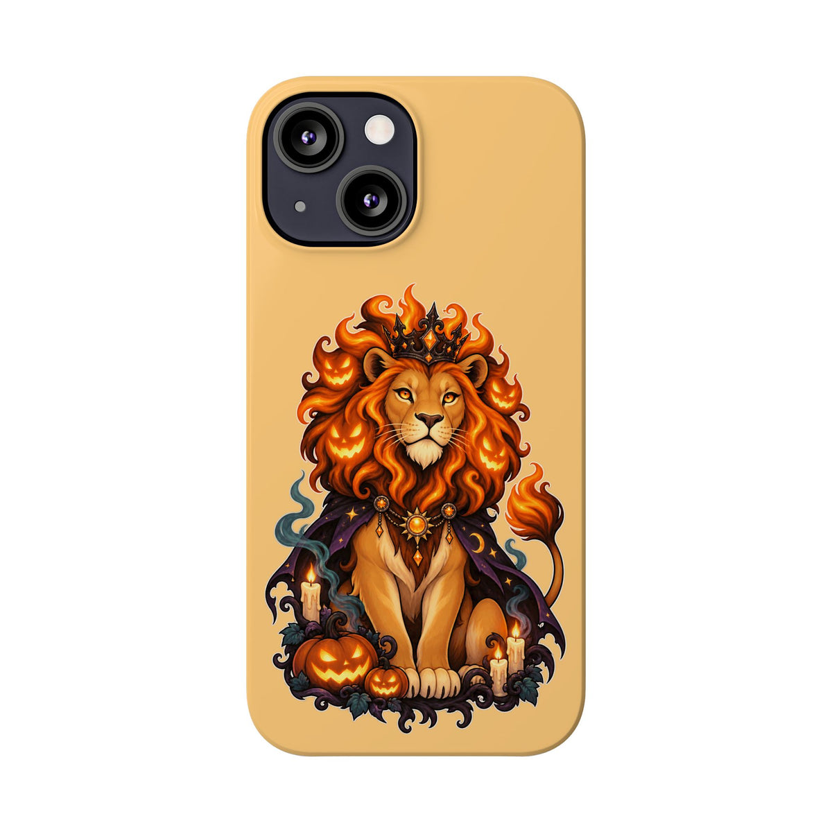 Leo Halloween Slim Phone Case — Regal Lion with Pumpkin & Candles