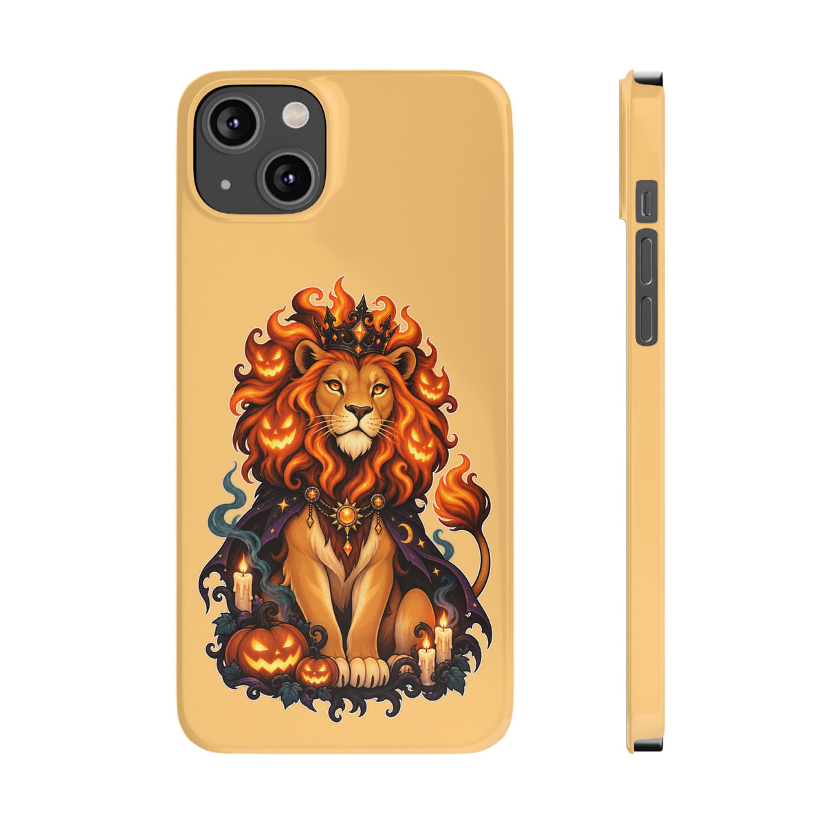Leo Halloween Slim Phone Case — Regal Lion with Pumpkin & Candles